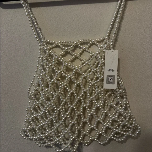 Urban Outfitters Pearl Beaded Net Tank Top - Cream - Picture 1 of 6